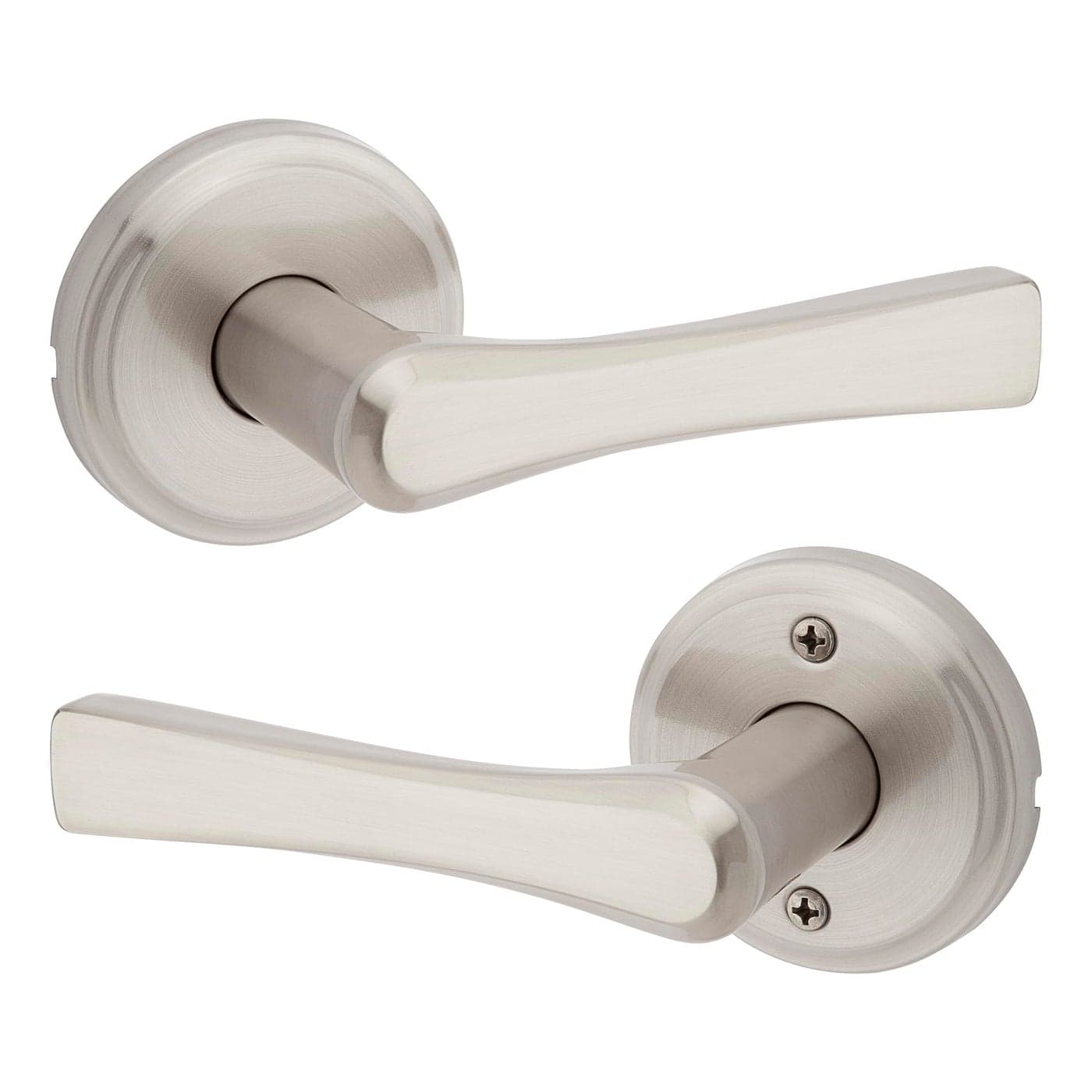 Kwikset Katella Interior Passage Door Handle Lever For Closet and Hallway Doors Reversible NonLocking Handle Lever Satin Nickel with Microban Protection