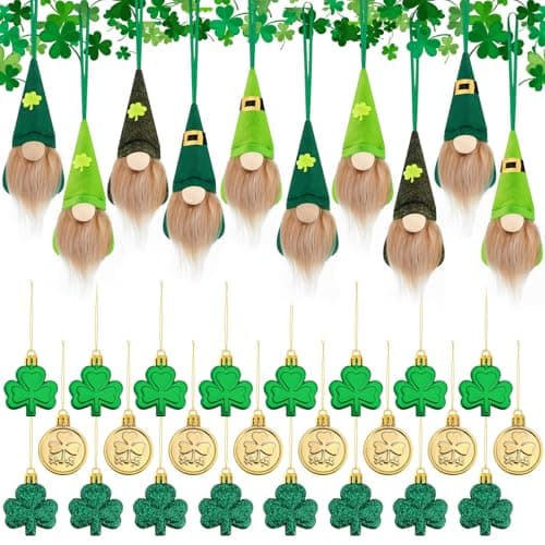 Syhood 34 Pcs St Patricks Day Ornament Set St Patricks Day Gnome Ornaments and Shamrock Ornaments Hanging Decorations for Small Tree Irish Party Favors Decorations