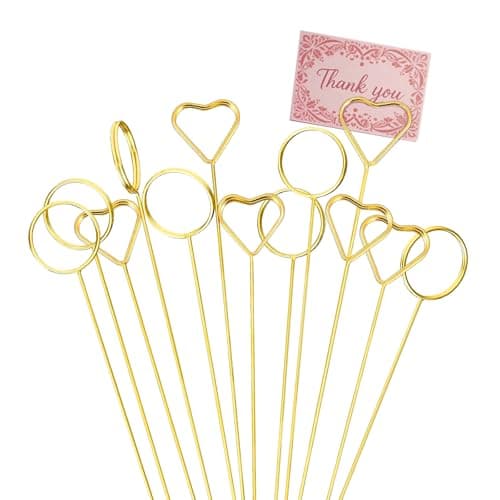 VYNFLICK Floral Card Holder: 120 Pcs Flower Place Card Holder Picks 12.6 inch Gold Gift Photo Holders for Bouquets Wedding Tables Display Centerpieces