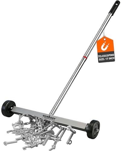 HORUSDY 17Inch Rolling Magnetic Sweeper with Wheels Adjustable Handle 88Pound Capacity HeavyDuty Magnet to Pick Up Nails