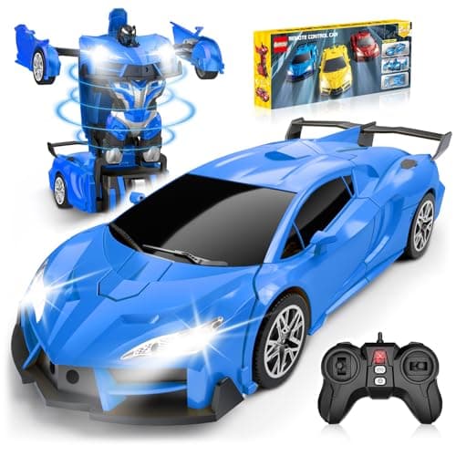 Qumcou Transform Remote Control Car RC Cars for Boys Age 35 68 OneButton Transform Toy Cars 24GHz 360 Spin 116 Scale Flashing Headlight38 Year Old Grandkids Christmas Birthday Gifts