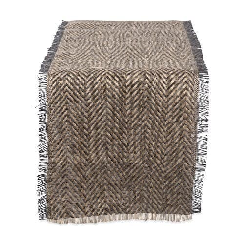 DII Jute Burlap Collection Kitchen Tabletop, Table Runner, 14x108, Chevron Gray