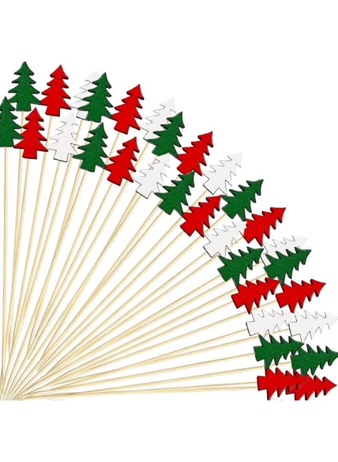 Christmas Cocktail Picks, Xmas Tree Fancy Toothpicks for Appetizer, 100Pcs 4.7inch Long Decorative Bamboo Toothpicks,Cocktail Skewers Charcuterie Sticks for Christmas Holiday Decoration Party