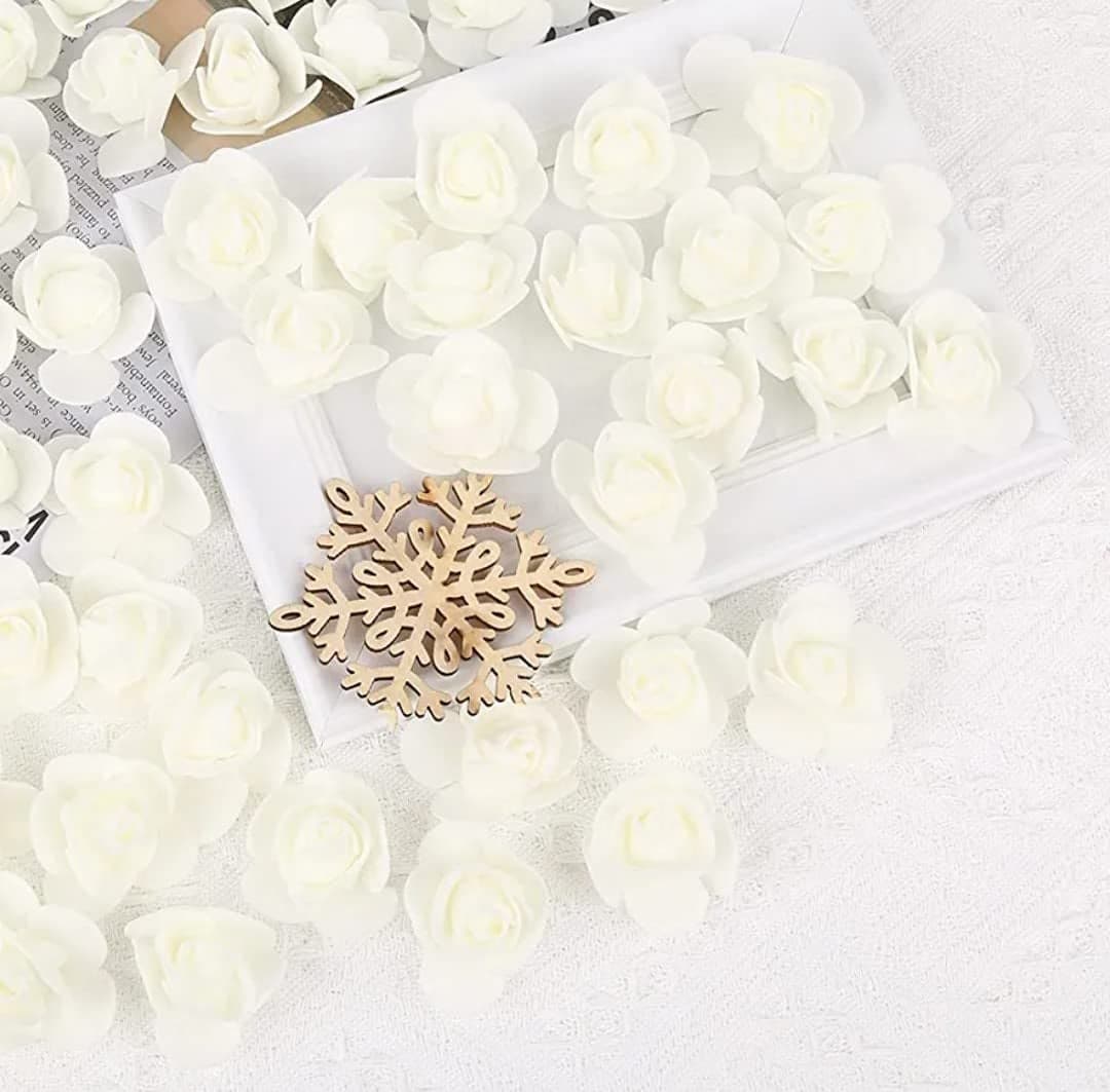 VRB Dec™ Artificial Small Foam Flowers Fake Foam Water Floating Flowers for Pooja Thali, Festival and Events, Home, Table, Badroom, Pooja Room, Diwali Decoration Items and DIY Craft (Off-White, 50)