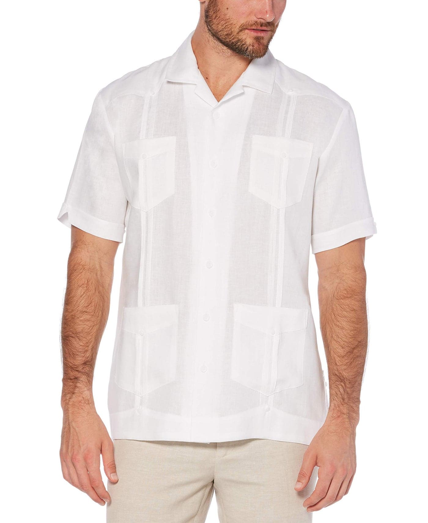 Cubavera Mens 100 Linen Short Sleeve ButtonDown Guayabera Shirt with Four Pockets Camp Collar Pintuck Detail Relaxed Fit Bright White 3XLarge Big Tall