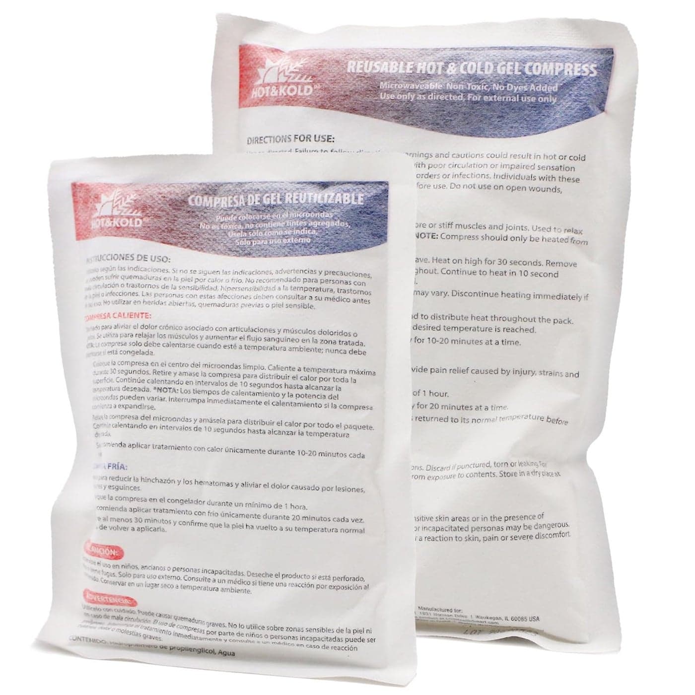 DMI Hot Cold Reusable Gel Compress Microwavable Relieves Swelling and Pain Increases Blood Flow Warms Cold Hands Feet Ideal for Emergency First Aid Pack of 2 One Small and One Large Pack