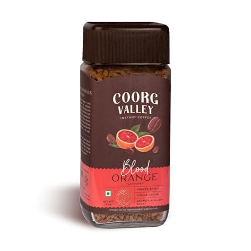 Coorg Valley Blood Orange Instant Coffee 50g | Flavoured Coffee | Premium Blend of Robusta & Arabica | Freeze Dried | Make Café Style Hot & Cold Coffee at Home