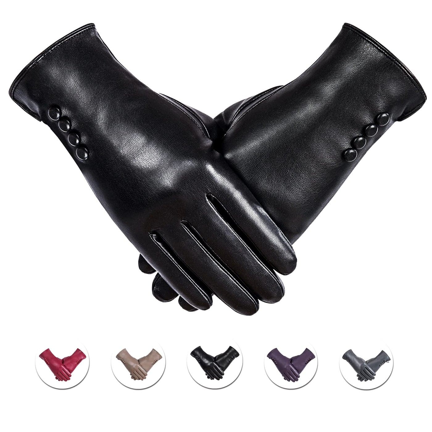 Alepo Winter PU Leather Gloves For Women, Warm Thermal Touchscreen Texting Typing Dress Driving Motorcycle Gloves With Wool Lining (Black-L)