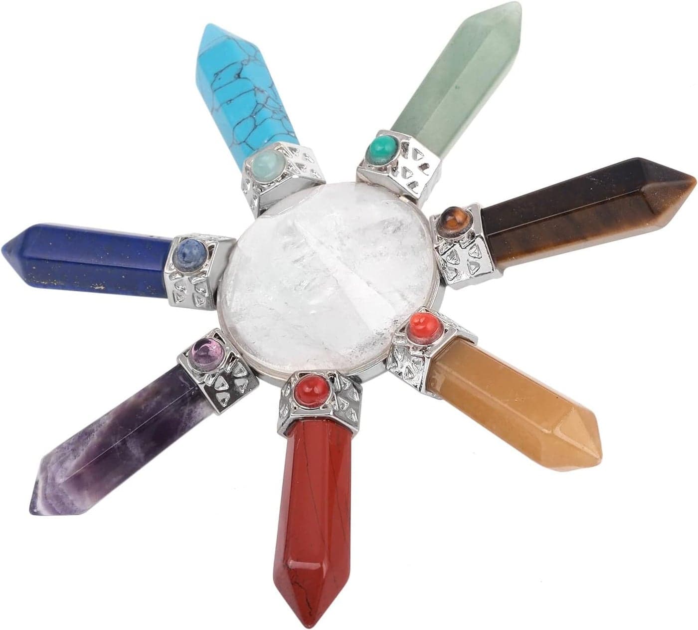 SUNYIK 7 Chakra Stone Energy Generator, Healing Crystal Point Cone with Seven Direction, Rock Quartz
