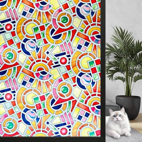 WALLTON Privacy Vinyl Frosted Window Film Glass Sticker Self-Adhesive Film Tint Wallpaper Opaque Sheet for Glass Privacy Cover Window, Door, Office, Home.| Anti-UV. (16x48 Inch, Multicolor)