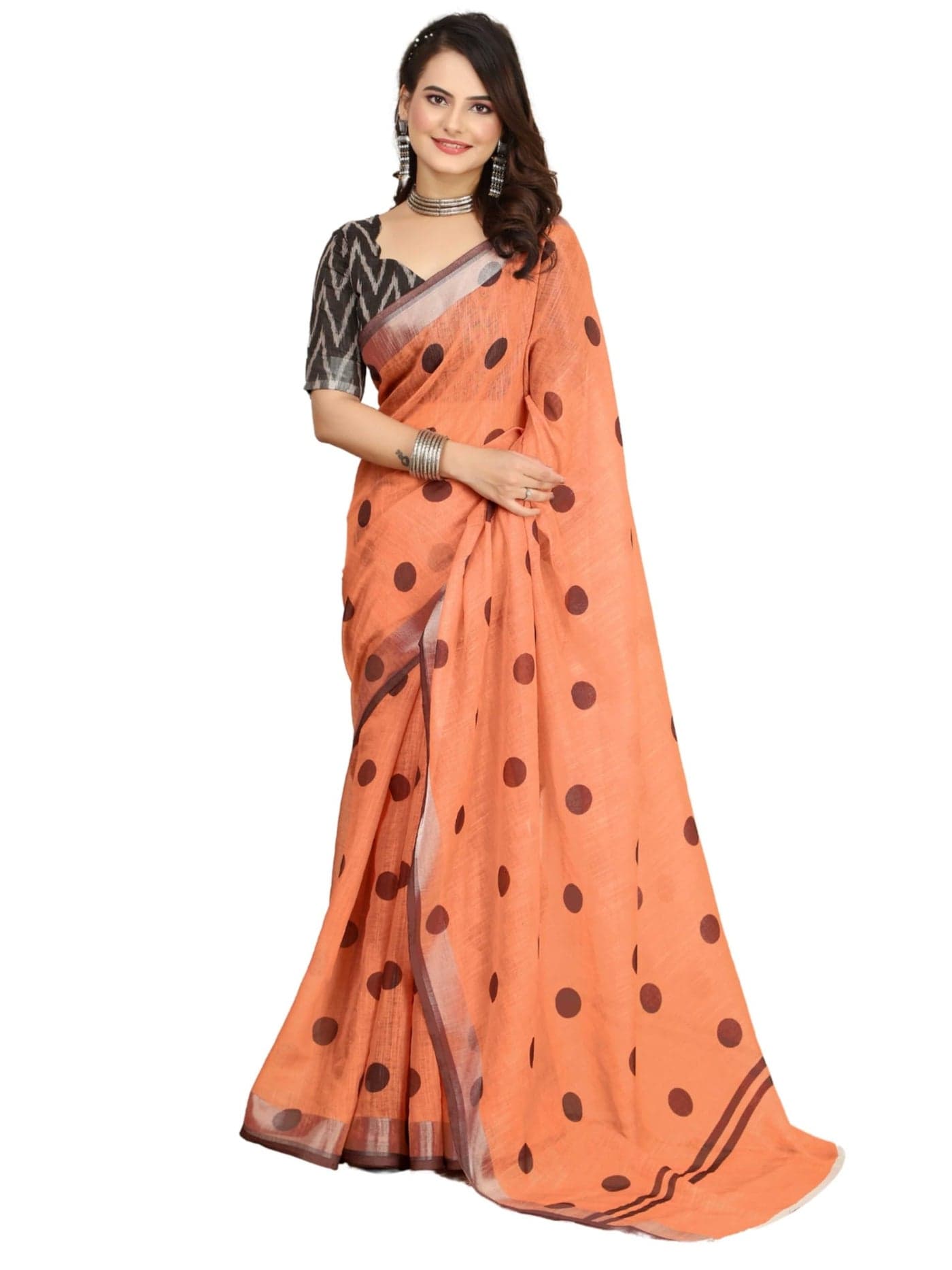 GRECIILOOKS Women's Cotton Latest Printed Saree with Blouse Piece