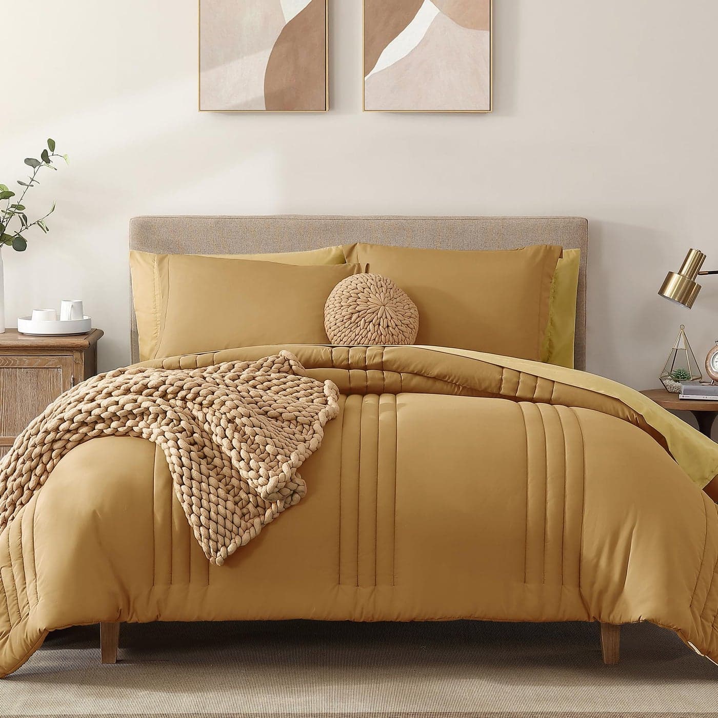 Monbix Queen Comforter Set 7 Pieces Desert Yellow Bed in a Bag Queen Bedding Sets with Comforters All Seasons Comforter Bed Set with Sheets Pillowcases Shams