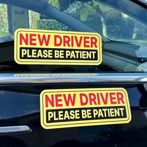 Stickios Non-Magnetic New Driver Stickers - Removable New Driver Decals for Cars & Windows - Paint-Safe New Driver Signs - Yellow (10.75x4 inches, 2-Pack)