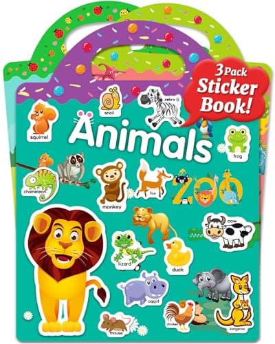 Benresive Reusable Sticker Book for Toddlers Stickers for Kids Travel Toys for Arts Crafts Activities Birthday Gift for Boys Girls Animals Dinosaurs Insects Themes