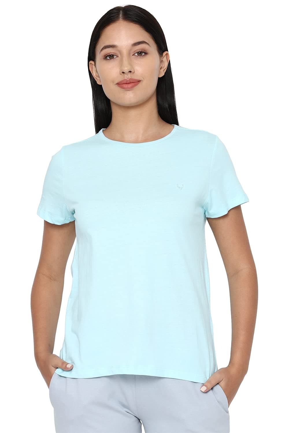 Allen Solly Women's Regular T-Shirt (AHKCCRGPS30544-S_Aqua S)