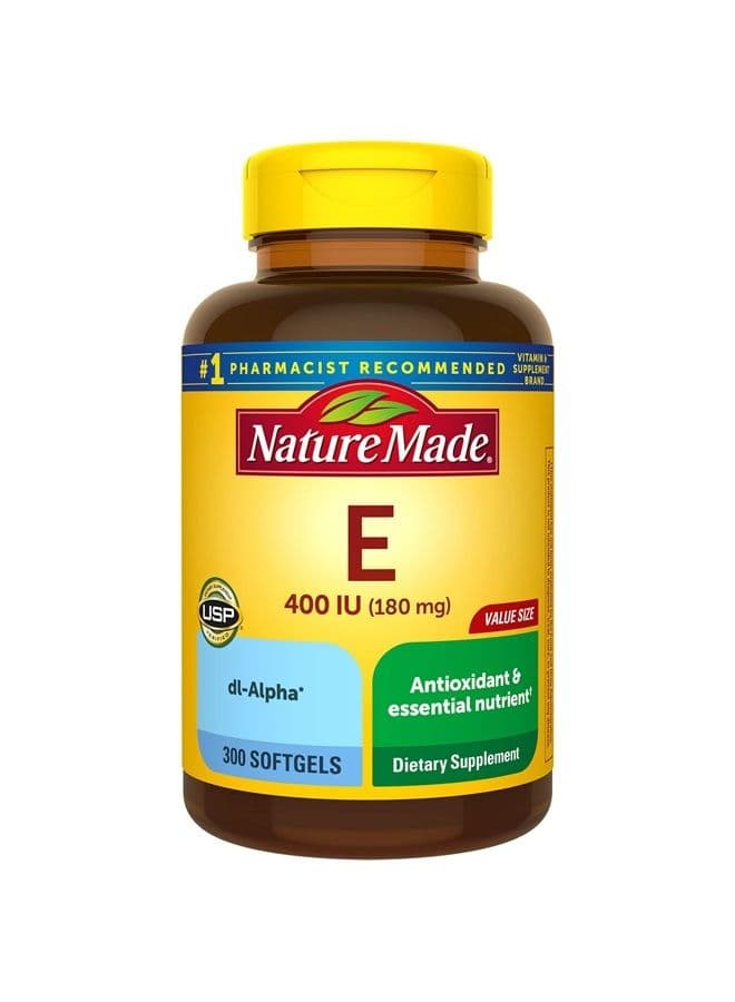 Vitamin E 180 mg (400 IU) dl-Alpha, Dietary Supplement for Antioxidant Support, 300 Softgels, 300 Day Supply