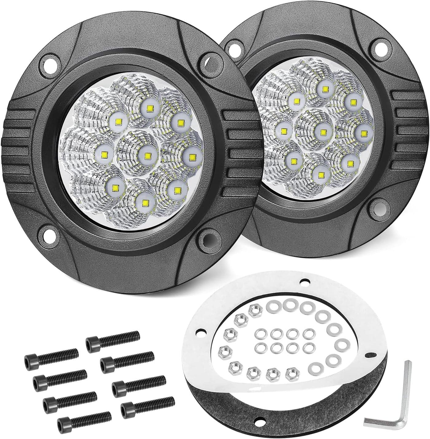 OFFROADTOWN 5'' Flush Mount LED Lights - 2PCS 90W Driving Lights for Trucks, UTV, ATV, SUV, Boat
