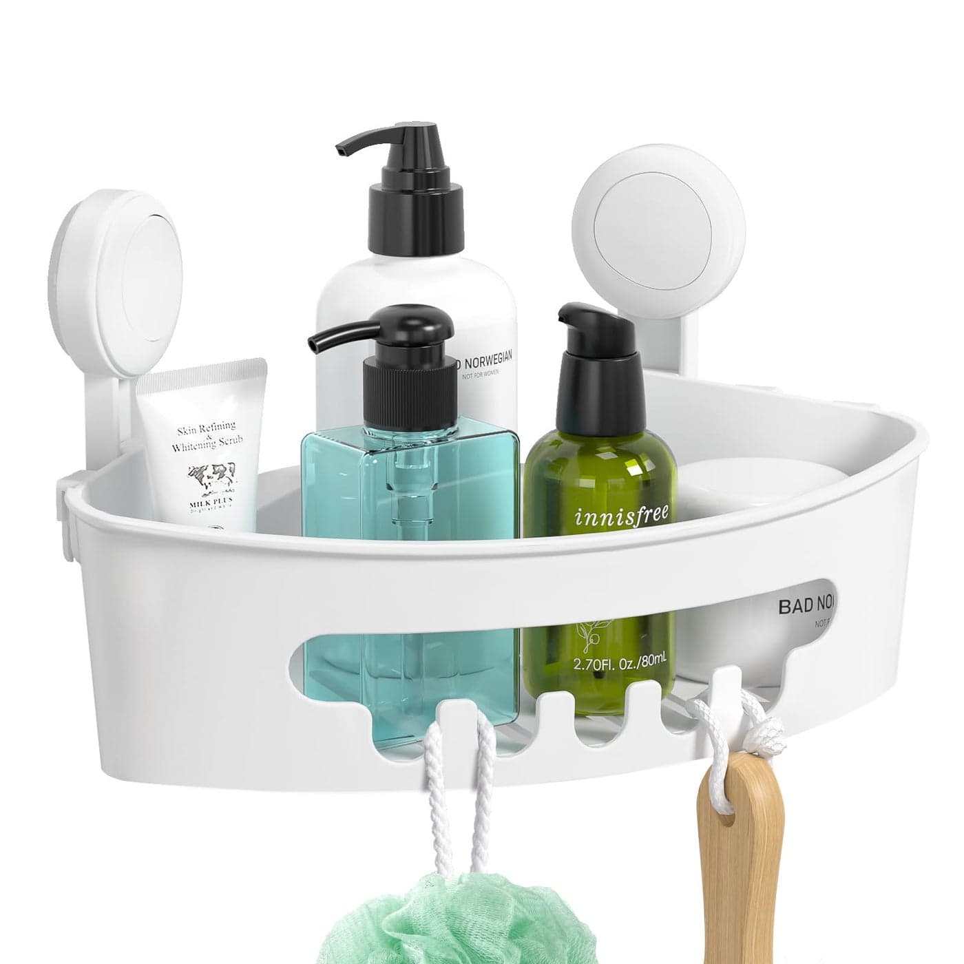 ilikable Corner Shower Caddy Vacuum Suction Cup Organizer NoDrilling Removable Shower Shelf with Hooks Wall Mounted Storage Basket for Shampoo Conditioner Razors SoapCreamy white