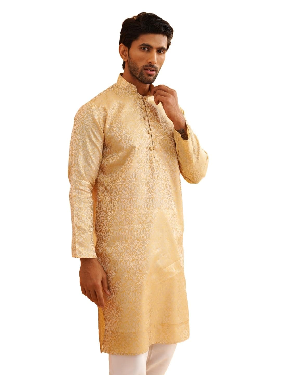 SOJANYA (Since 1958 Men's Silk Blend Paisley Design Gold Only Long Kurta