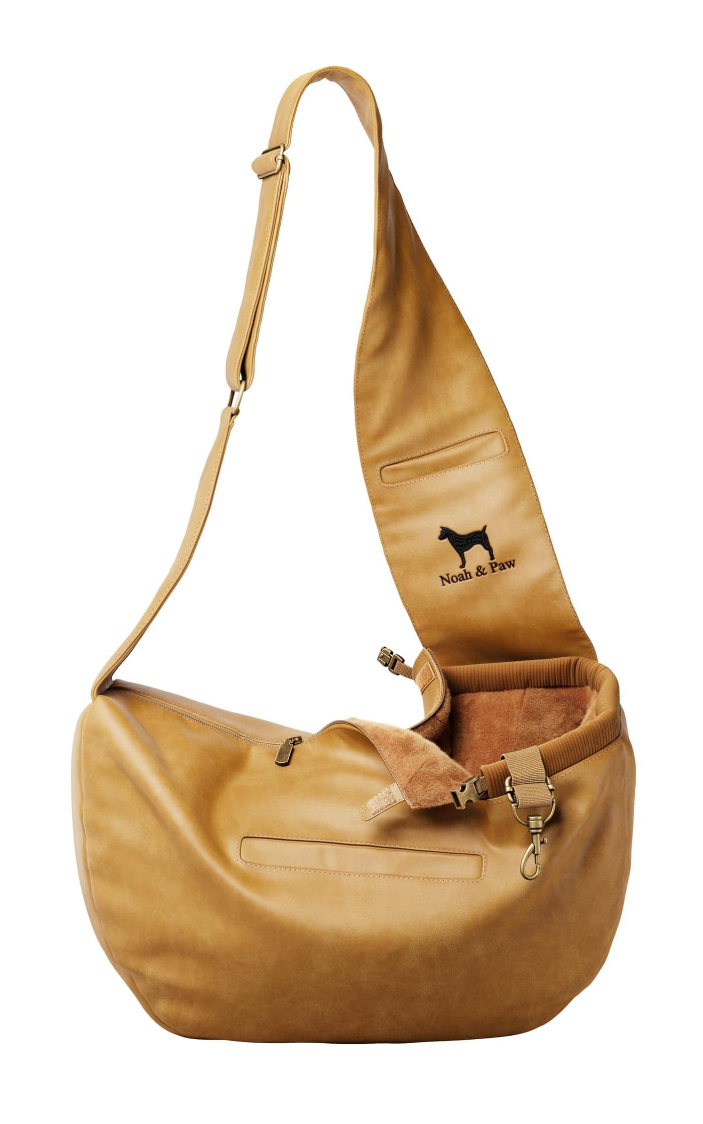Noah & Paw Dog Sling Carrier for Small Dogs 3-10lb, Dog Sling for Small Dogs and Cats, Dog Carrier with Adjustable Padded Strap, Vegan Leather Lined with Fur, 3X Safety Features, Machine Washable
