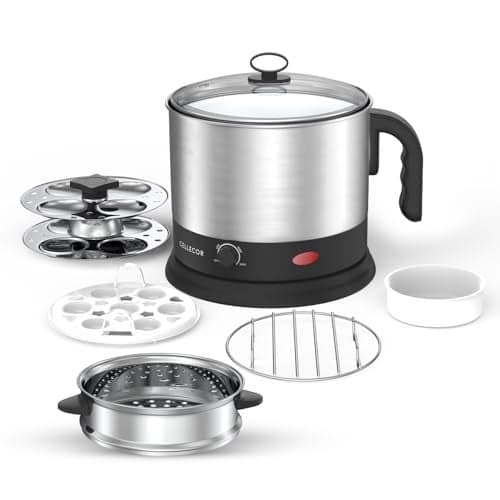 Cellecor Multi-Cook Kettle CMK13 Magic Chef With Steamer, Egg Tray, Idli Stand, Poacher Tray, Steel Tray, Multi Cooker Electric Kettle (1.3 L, Black)