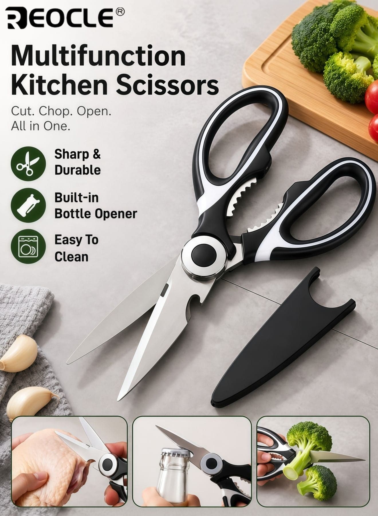 Heavy-Duty Kitchen Shears Stainless Steel Food Scissors for Cutting Chicken Fish Meat Poultry Ergonomic Multipurpose Cooking Baking Prep Tool