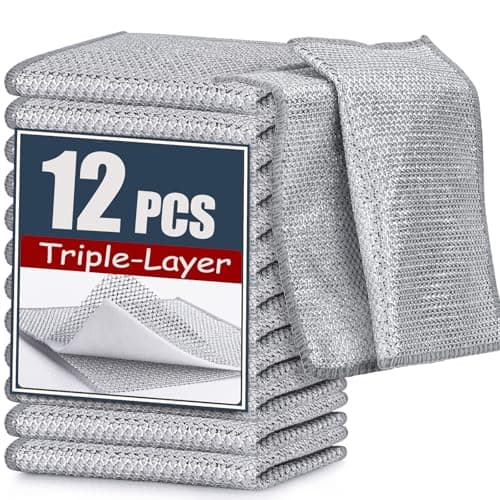 Navona 12 Pcs New Upgrade Steel Wire Dishcloth,Triple-Layer Steel Wire Cleaning Cloth,Powerful Cleaning Non-Scratch Wire Dishcloth Rag for Cookware, Sinks, Dishes, Stove Tops