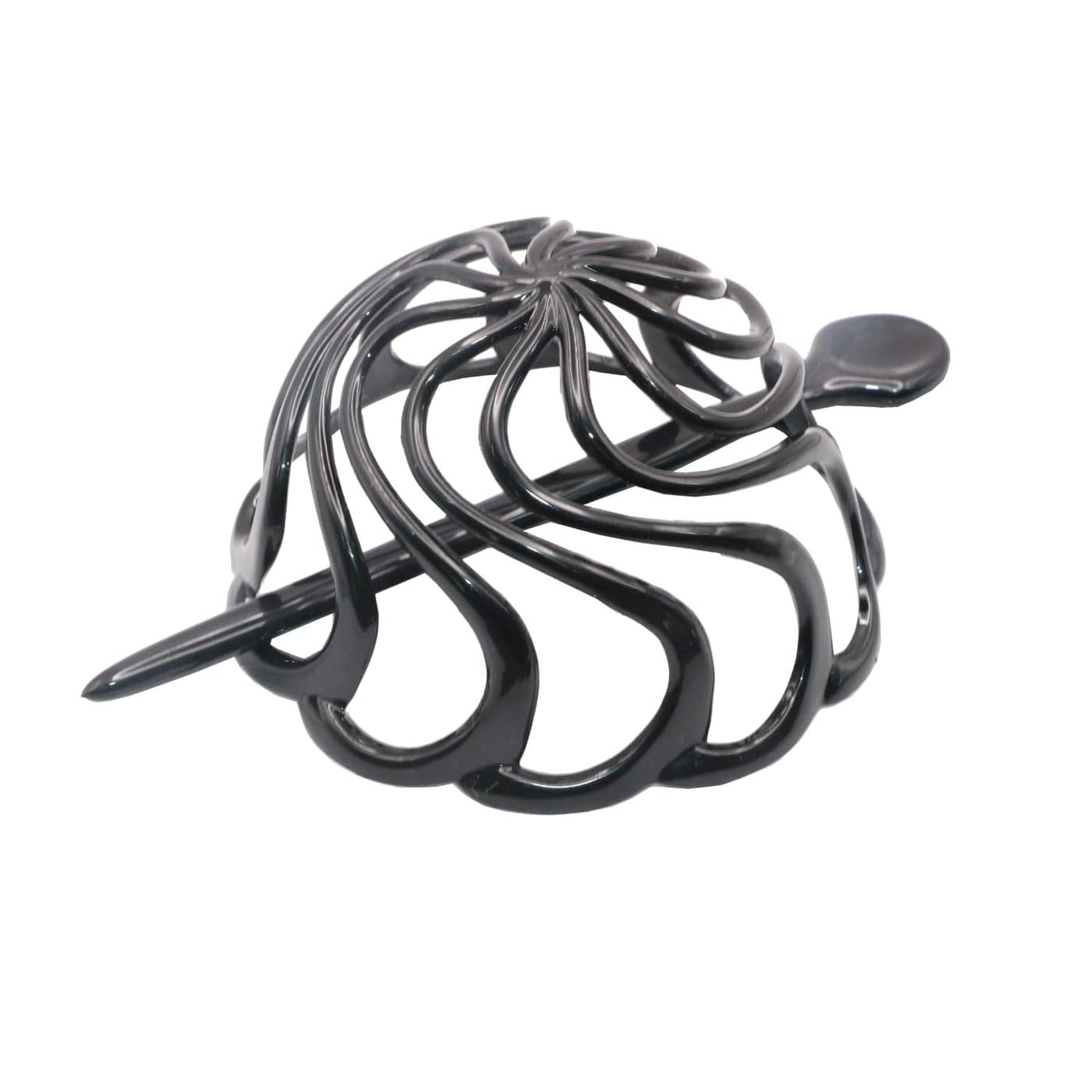Parcelona French Swirls Large 35 Cellulose Acetate Bun Cover with Stick Ponytail Chignon Durable Fashion Women Hair Accessories Non Slip Hair Clip for Girls Made in FranceBlack