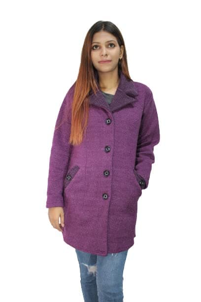 Matelco Womens Woollen Collared Coat Cardigan (IN, Alpha, L, Purple)