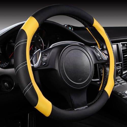 CAR PASS Line Rider Microfiber Leather Sporty Steering Wheel Cover Universal Fits for 95 TruckSUVCars14515inch AntiSlip Safety Comfortable Desgin BlackYellow