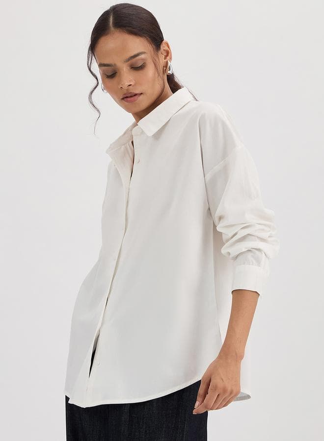 White Cotton Back Button Detailing Shirt — XL