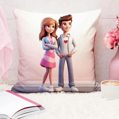 STITCHNEST Gift for Boyfriend Girlfriend Husband Wife Couples Girls Boys Printed Jute Cushion Cover, Set of 1 (16x16 Inches)