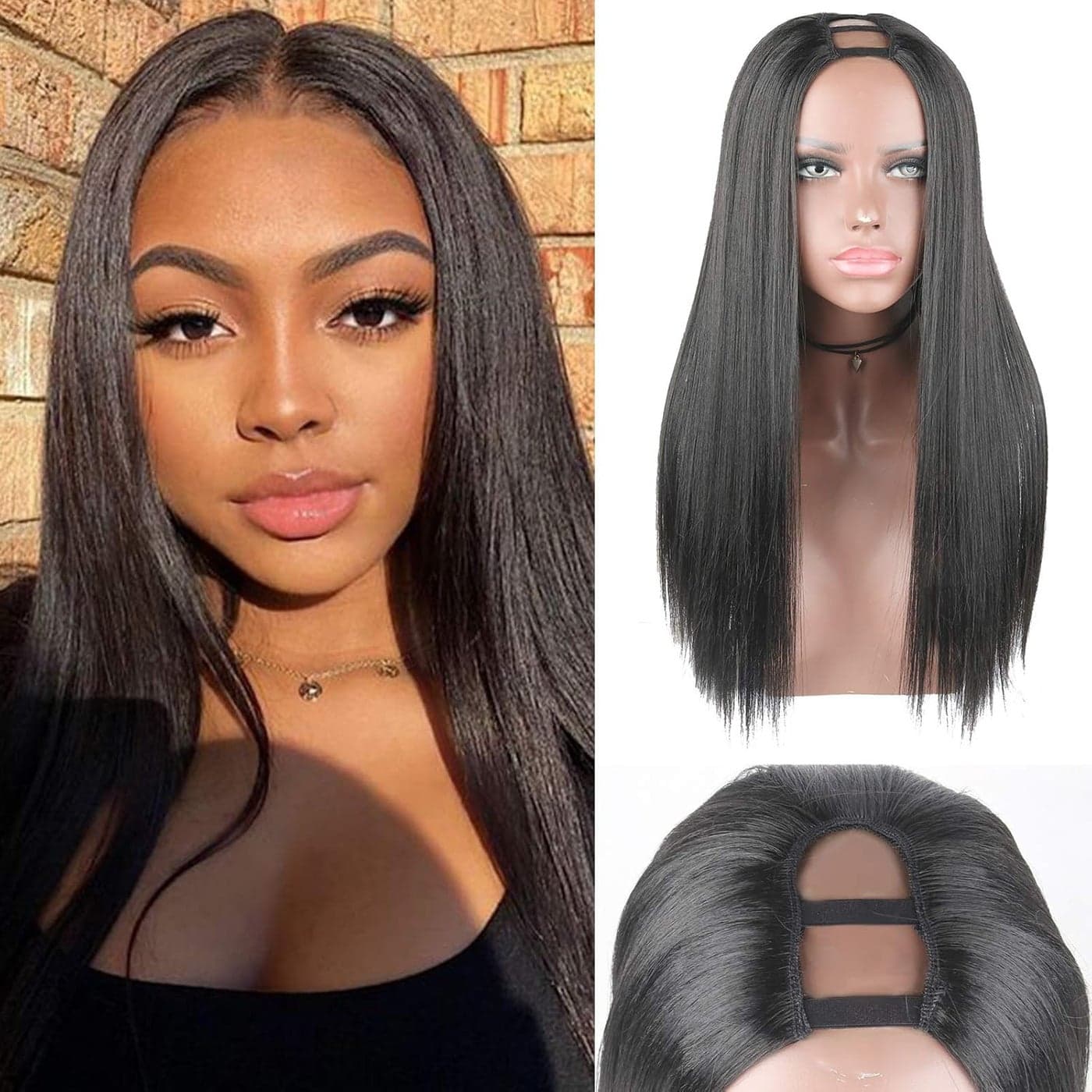 KRSI Body Wave U Part Wig for Women 15x 35 U Shape Glueless Natural Black Full Head Hair Extension Clip in Synthetic Half Wig 24 Inch 6681