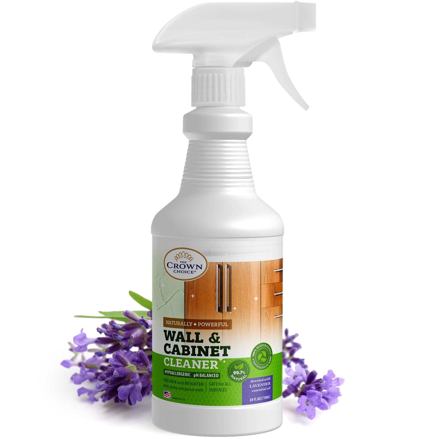 Natural Wall Cleaner for Painted Walls Ceiling Cabinets Baseboard Wood Stainless 24oz Lavender Stain Remover Spray Removes Dirt Dust Odor Oils Grease Multipurpose Cleaning Deodorizing