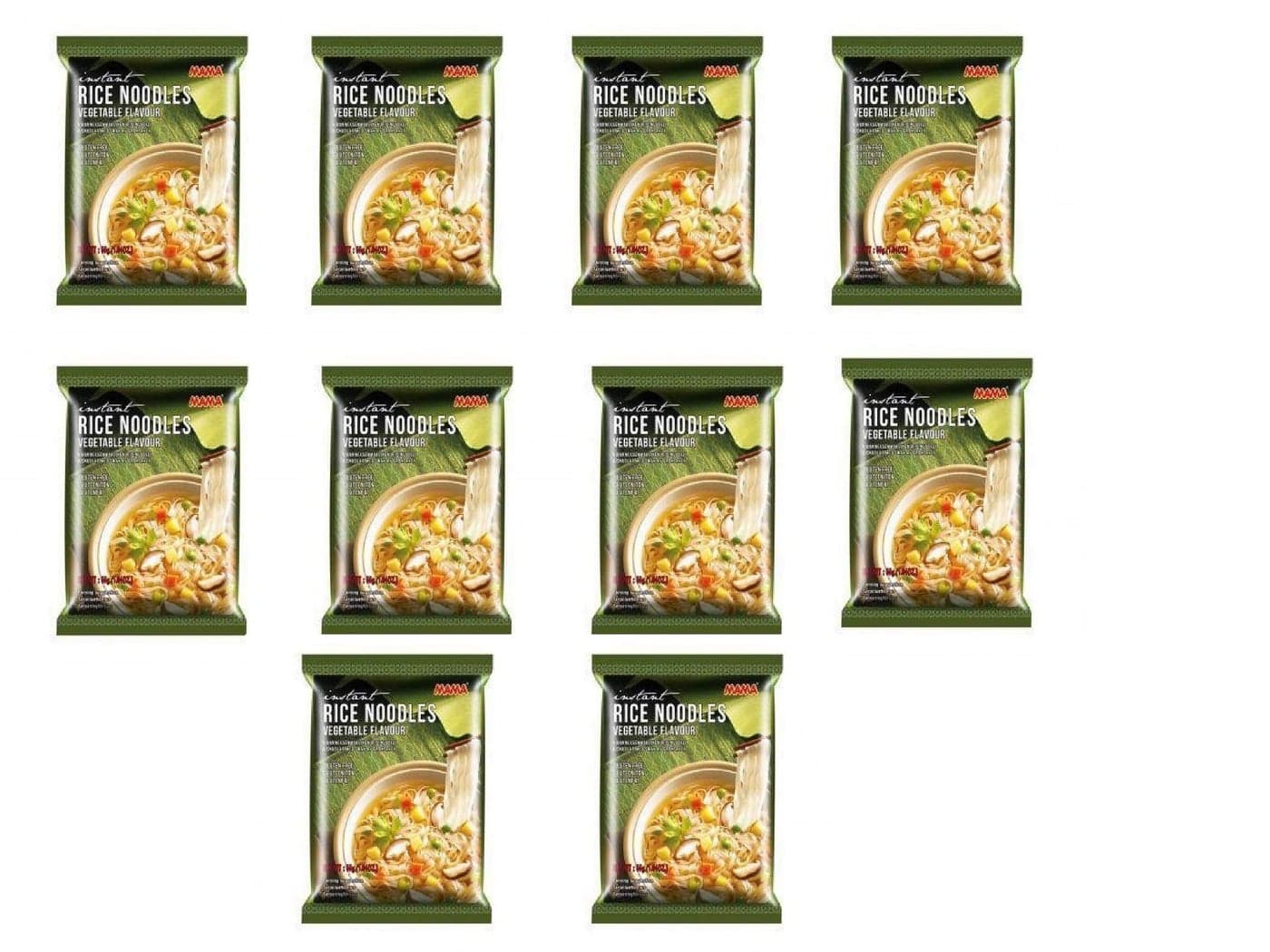 MAMA Gluten Free Instant Rice Noodles, Vegetable - Pack Of 10 - 550 Gm