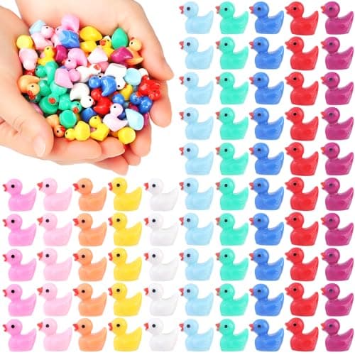 100pcs Mini Ducks 10 Colors Tiny Duck Figures Mini Resin DucksSmall Plastic Ducks Bulk for Dollhouse Decor Micro Fairy Garden Landscape Aquarium