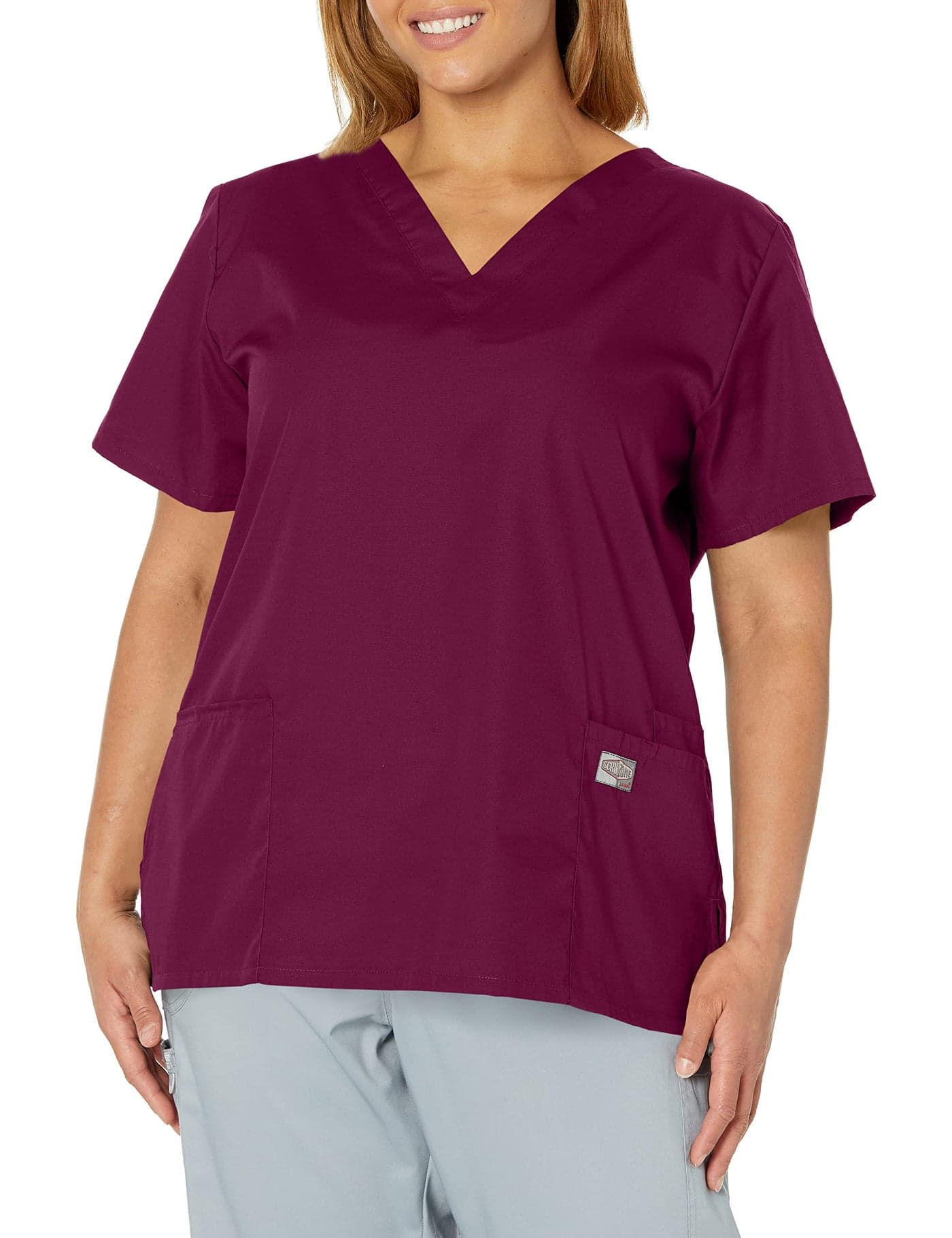 Landau Scrub Zone Relaxed Fit 2-Pocket V-Neck Scrub Top for Women 70221 Wine