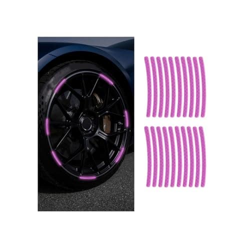 ANFTDCO 20PCS Reflective Car Wheel Decorative Stripe Stickers Fluorescent Auto Night Safety Warning Sticker Anti Scratch Waterproof Wheel Rims Tape Decal Universal Vehicle Accessories Purple