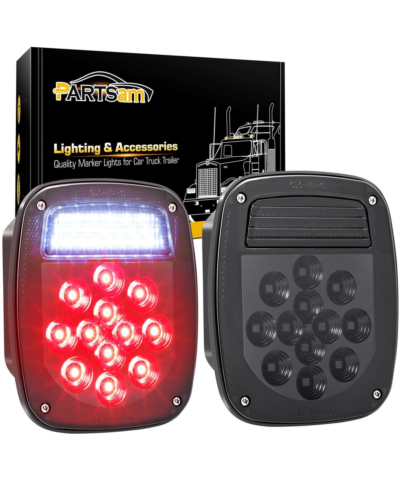 Partsam 2x LED Dump Truck Tail Lights 33 LEDs Universal Stop Turn Backup Reverse Taillights with License Plate Light Smoke Lens Stud Mount Hardwired Replacement for Wrangler TJ YJ CJ5 CJ7 12V IP67