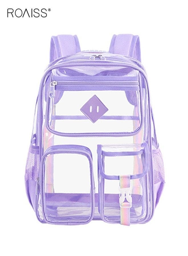 Girls Clear Backpack with Zipper Closure, Waterproof Bookbag for Girls, Heavy-duty Transparent PVC Schoolbag with Multiple Pockets, Large Capacity School Bag, Suitable for School, Excursion or Any Outdoor Activities, 35*17*43cm