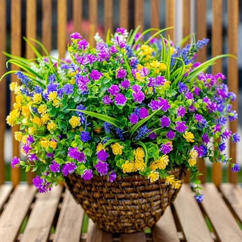 AXYLEX Artificial Flowers Outdoor Fake Plants - 12 Bundles UV Resistant Shrubs No Fade Faux Plastic Greenery Home Garden Porch Patio Decoration Indoor (1, Multi-12pcs)