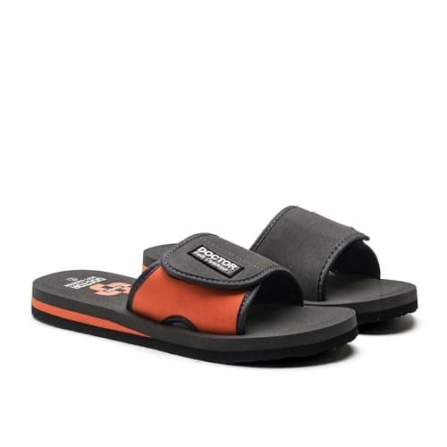 Asian DOCTOR Soft Cushion Men's Slippers | Ortho, Diabetic & Heel Pain Support | Ideal for Swelling, Arch & Ankle Pain Relief | Adjustable Strap Extra Soft Slides & Flip-Flops for Gents & Boys-AFG-711 (DGRYORNG)-UK 7