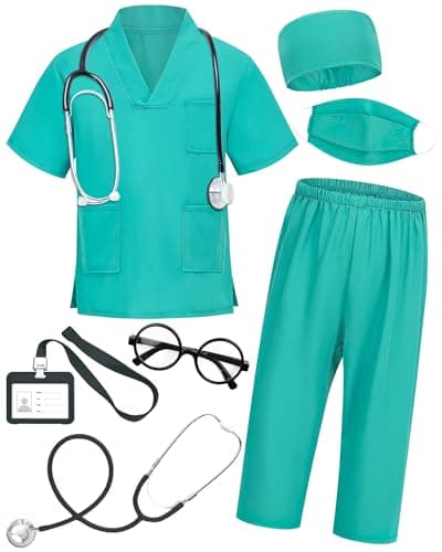ICECUTE Doctor Scrubs for Kids7 Pcs Scrubs Costume with AccessoriesHalloween Costume for Boy Girls311 Years Green 78Years