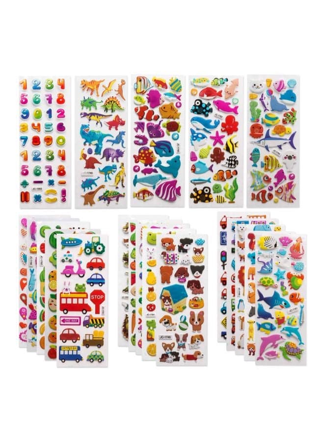 20-Piece 3D Puffy Sticker Sheet Set 7x20cm