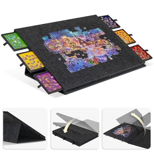LAVIEVERT 2000 Pieces Portable Jigsaw Puzzle Board with 6 Drawers Trays Tilting Puzzle Table with 2in1 Stand Cover Lightweight Game Storage Saver with Puzzle Easel Dark Gray