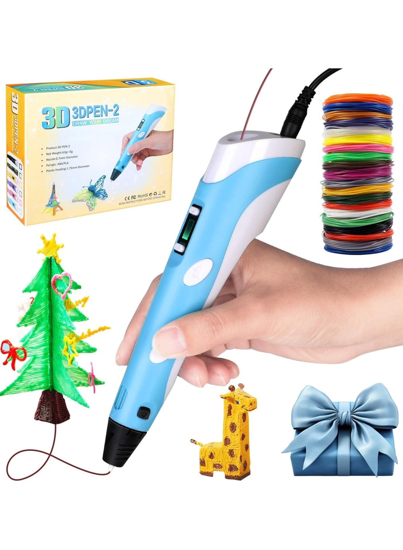 3D Drawing Pen With Display And Adjustable Speed Temperature, with 10 Colors Filament, Holiday Kids