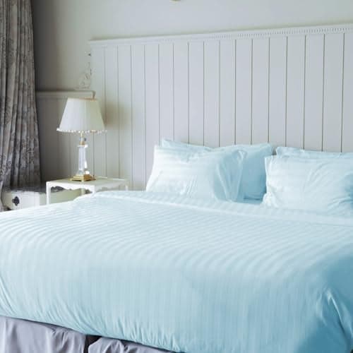 Blue Dahlia 100% Cotton, King Size/Double, Bedsheet (108" x 108") + 2 Pillow Covers, Silky Smooth Feel, 300TC Self Striped Premium Bedsheet, Colour: Pale Blue