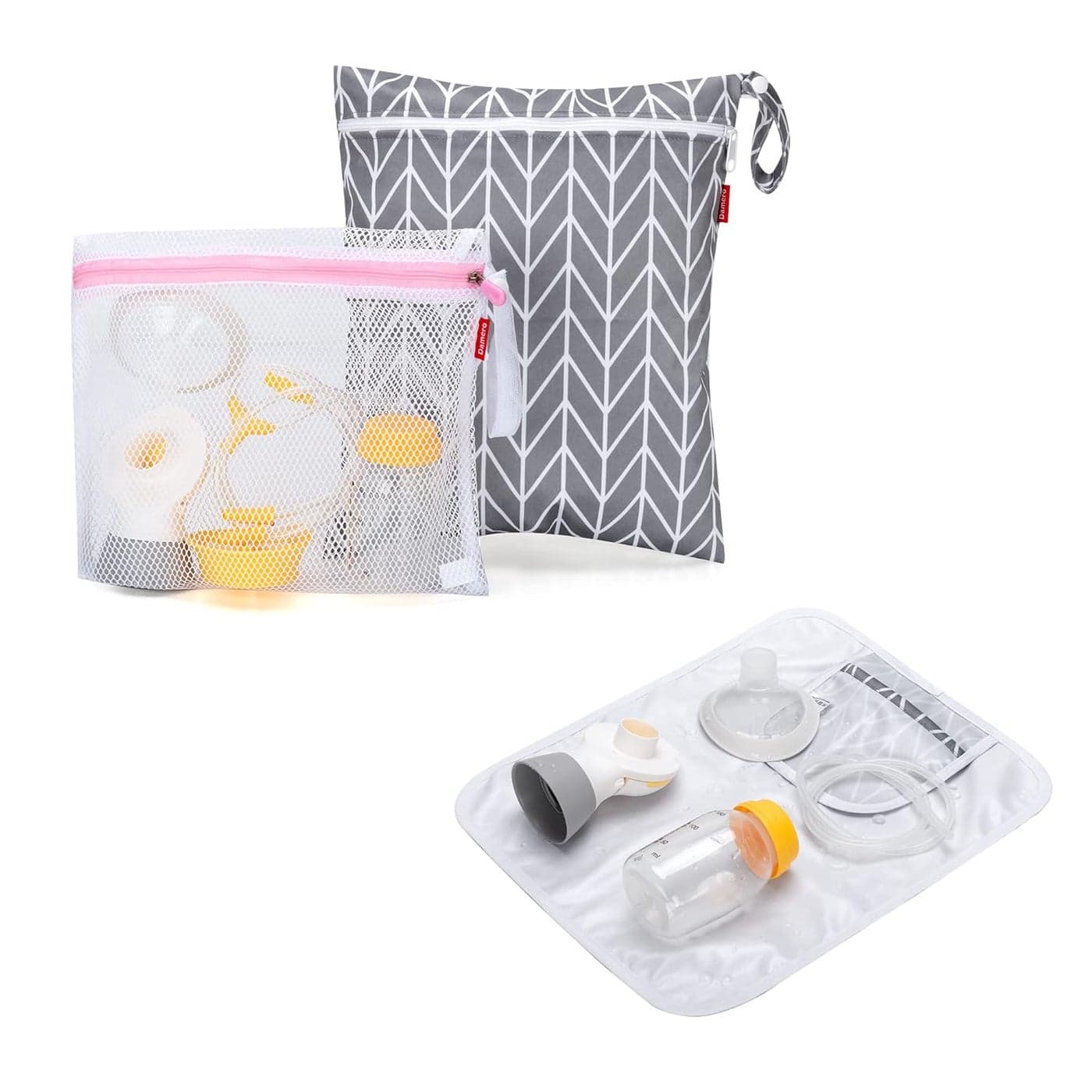 Damero Breast Pump Parts Bag Wet Dry Breast Pump Parts Bag Pumping Bag with Waterproof Mat and Mesh Bag Gray Arrow