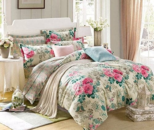 Huesland by Ahmedabad Cotton 144 TC Cotton Bedsheet for Double Bed with 2 Pillow Covers - Beige, Pink, Green