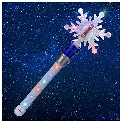 Light Up Frozen Snowflake Wand Snowflake Spinning WandsMagic Wand Rotating Toy for Girls and Boys Magic Princess Sensory ToysChristmas Birthday Gift Blue
